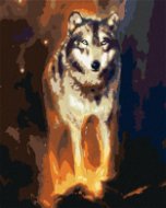 Zářící vlk ve vesmíru, 80×100 cm, bez rámu a bez vypnutí plátna - Painting by Numbers