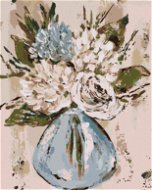 Zátišie modré a biele kvetiny vo váze (Haley Bush), 80 × 100 cm, bez rámu a bez napnutia plátna - Maľovanie podľa čísel
