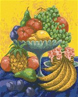 Zátiší s ovocem na žlutomodrém pozadí, 40×50 cm, bez rámu a bez vypnutí plátna - Painting by Numbers