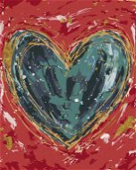 Zelené srdce na červeném pozadí II (Haley Bush), 80×100 cm, bez rámu a bez vypnutí plátna - Painting by Numbers