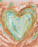 Zelené srdce na růžovém pozadí (Haley Bush), 80×100 cm, bez rámu a bez vypnutí plátna - Painting by Numbers