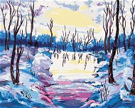 Zimní les s výhledem na řeku, 40×50 cm, vypnuté plátno na rám - Painting by Numbers