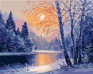 Zimní řeka a holé stromy, 40×50 cm, bez rámu a bez vypnutí plátna - Painting by Numbers