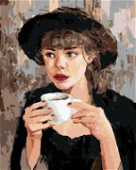 Žena s kávou, 80×100 cm, bez rámu a bez vypnutí plátna - Painting by Numbers