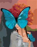 Žena s motýľmi a pivonkami, 80 × 100 cm, bez rámu a bez napnutia plátna - Maľovanie podľa čísel