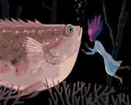 Žena s obrou ružovou rybou, 80 × 100 cm, bez rámu a bez napnutia plátna - Maľovanie podľa čísel