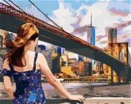 Žena pri Brooklyn Bridge v New Yorku, 80×100 cm, bez rámu a bez vypnutia plátna - Maľovanie podľa čísel