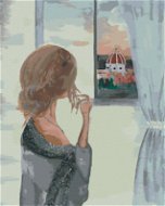 Žena u okna s výhledem na katedrálu Santa Maria, 80×100 cm, bez rámu a bez vypnutí plátna - Painting by Numbers