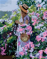 Žena v klobouku u květin, 80×100 cm, bez rámu a bez vypnutí plátna - Painting by Numbers