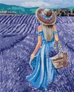Žena v modrých šatech v levandulovém poli, 40×50 cm, bez rámu a bez vypnutí plátna - Painting by Numbers