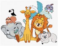 Žirafa, slon, lev, koala, tukan a ďalšie zvieratká, 80×100 cm, bez rámu a bez vypnutia plátna - Maľovanie podľa čísel