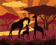 Žirafí rodina při západu slunce, 80×100 cm, bez rámu a bez vypnutí plátna - Painting by Numbers