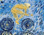 Žlutý cyklista na modrém pozadí, 40×50 cm, bez rámu a bez vypnutí plátna - Painting by Numbers