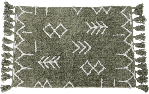 Home Styling Collection Green fringed rug, 100% cotton, ethnic pattern - Carpet - Main image