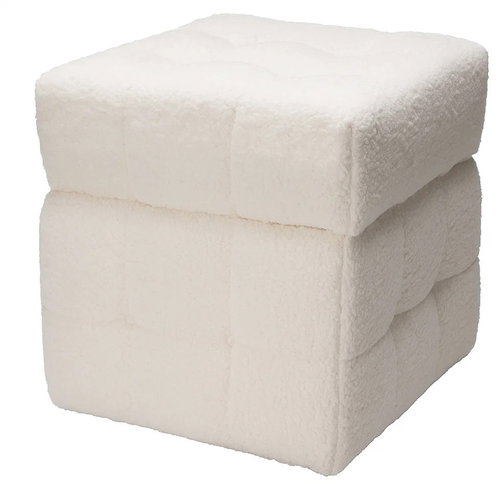 Home Styling Collection Taburette with storage SQUARE, lambskin upholstery, 38 × 38 × 37 cm, white - Ottoman - Main image