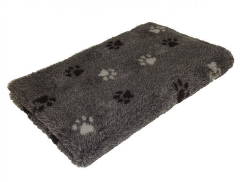HS VetBedding Premium grey - black and light grey paws 100 × 80 cm - Cat & Dog Bed Blanket - Main image