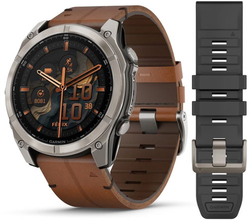 Garmin Fenix 8 51mm AMOLED Sapphire Titanium/Brown leather - Smart Watch - Main image