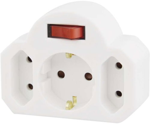 EMOS Splitter SCHUKO socket 2 × flat + 1 × round with switch, white - Splitter  - Main image