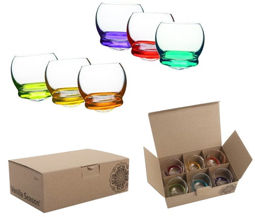 VS DILAM Set of 6 Glasses 60ml with a Round Coloured Bottom - Glass Set - Main image