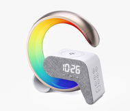 IMMAX LED relaxační lampička FLAMINGO s QI nabíjením, budík, RGB, USB výstup, zlatá - Stolní lampa