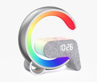 IMMAX LED relaxační lampička FLAMINGO s QI nabíjením, budík, RGB, USB výstup, stříbrná - Stolní lampa