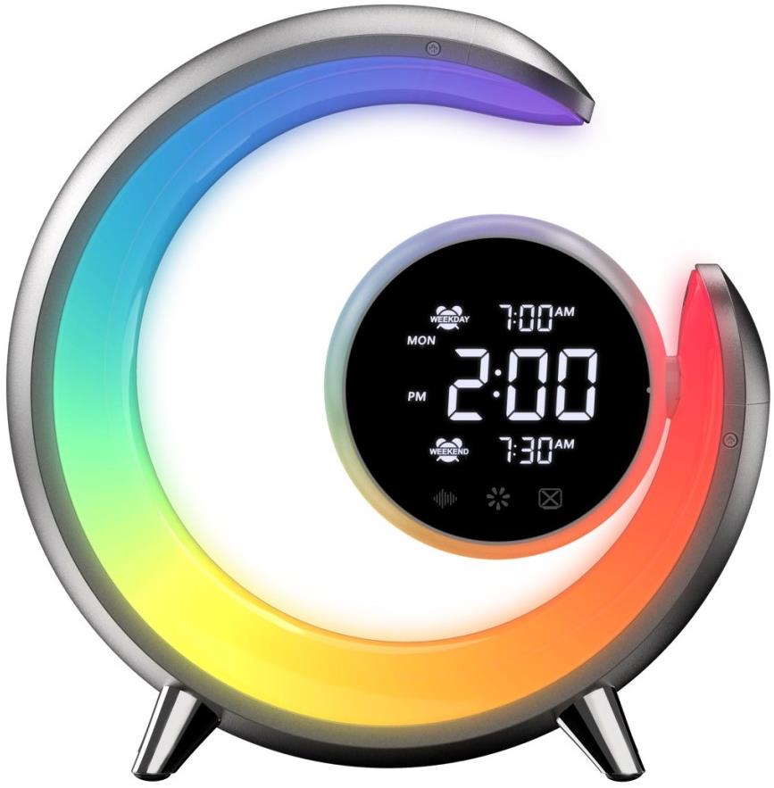 IMMAX PEACOCK LED éjszakai lámpa órával, ébresztőórával, RGB és USB - ezüst