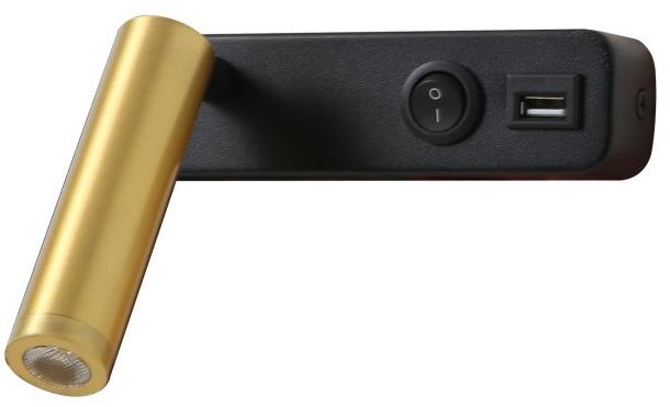 IMMAX GOAL USB + kapcsoló, LED, 3 W, fekete/arany