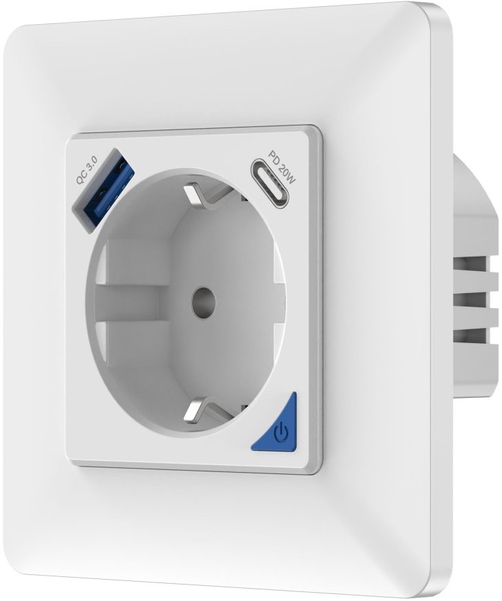 IMMAX NEO beltéri, földelőcsap nélküli, F típusú, 1× USB, 1× USB-C, PD 20W, Zigbee