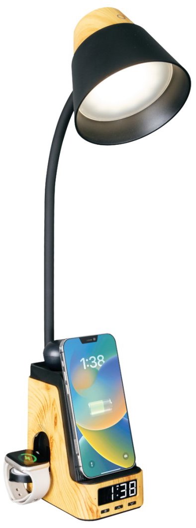 Immax IDEAL LED lámpa Qi töltéssel, CCT, világos fa/fekete