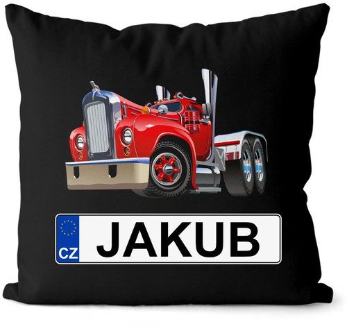 Impar license plate with name, coloured truck, Jakub - Pillow - Main image