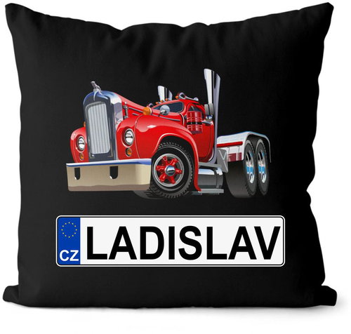 Impar license plate with name, coloured truck, Ladislav - Pillow - Main image