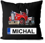 Impar license plate with name, coloured truck, Michal - Pillow