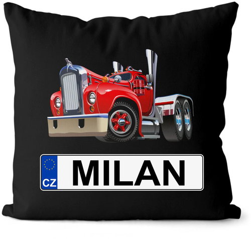 Impar license plate with name, coloured truck, Milan - Pillow - Main image