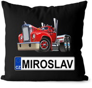 Impar license plate with name, coloured truck, Miroslav - Pillow