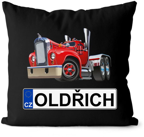 Impar license plate with name, coloured truck, Oldrich - Pillow - Main image