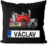 Impar license plate with name, coloured truck, Václav - Pillow
