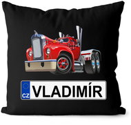 Impar license plate with name, coloured truck, Vladimir - Pillow
