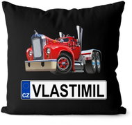 Impar license plate with name, coloured truck, Vlastimil - Pillow