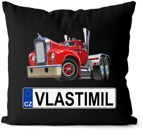 Impar license plate with name, coloured truck, Vlastimil - Pillow - Main image