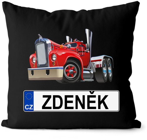 Impar license plate with name, coloured truck, Zdeněk - Pillow - Main image
