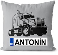 Impar license plate with name, black truck, Antonín - Pillow