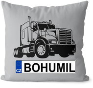 Impar license plate with name, black truck, Bohumil - Pillow