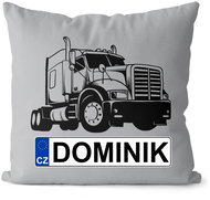 Impar license plate with name, black truck, Dominik - Pillow
