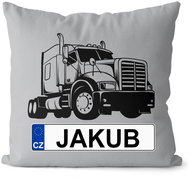 Impar license plate with name, black truck, Jakub - Pillow