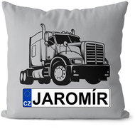Impar license plate with name, black truck, Jaromir - Pillow