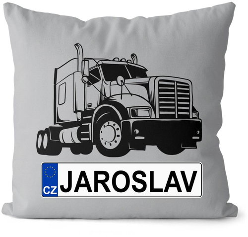 Impar license plate with name, black truck, Jaroslav - Pillow - Main image