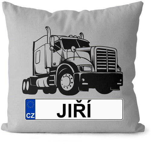 Impar license plate with name, black truck, Jiri - Pillow - Main image