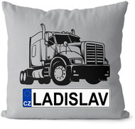 Impar license plate with name, black truck, Ladislav - Pillow
