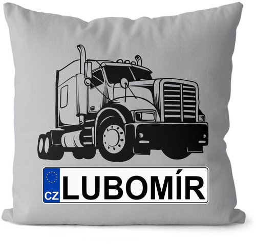 Impar license plate with name, black truck, Lubomir - Pillow - Main image