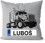 Impar license plate with name, black truck, Lubos - Pillow
